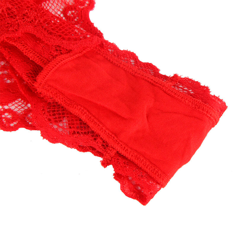 Red Ruffled Sexy Bodysuit with Belt S/M