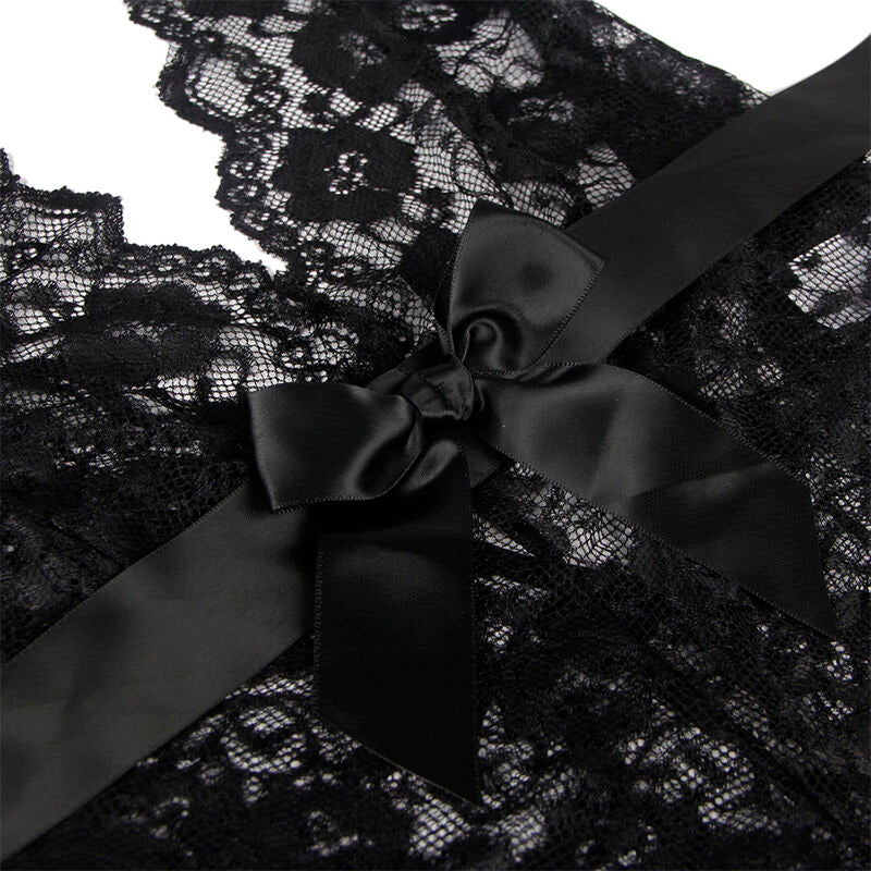 Elegant Black Ruffled Sexy Bodysuit L/XL