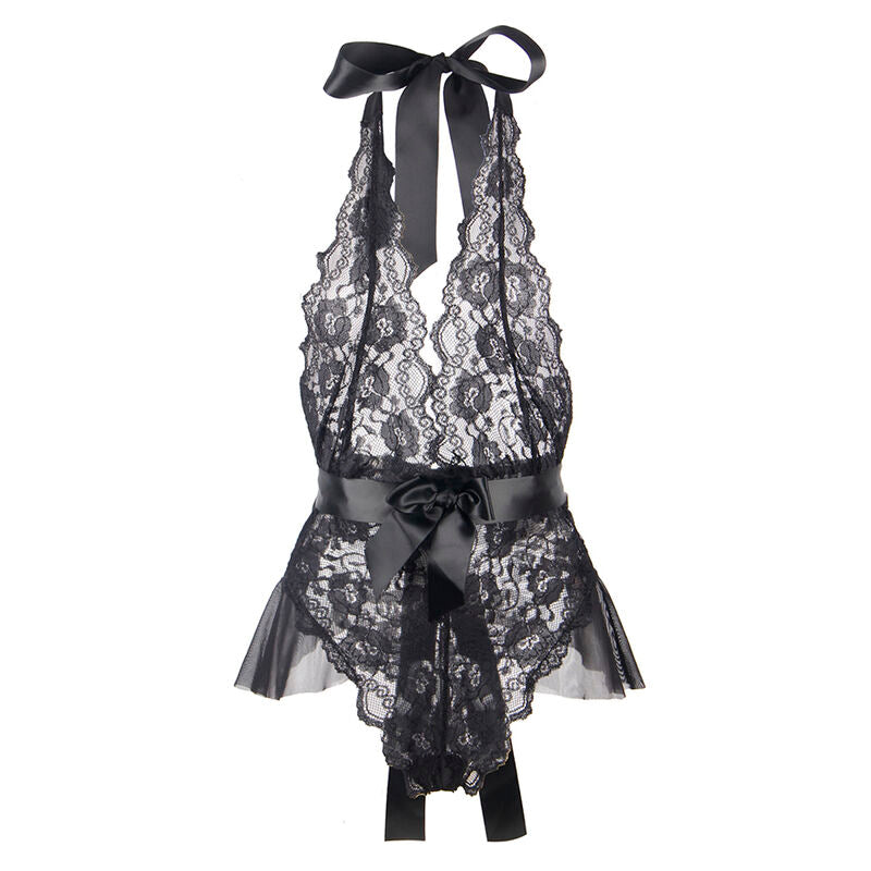 Elegant Black Ruffled Sexy Bodysuit L/XL