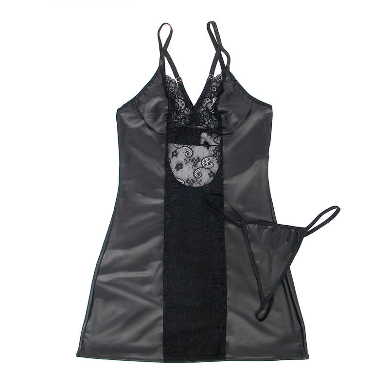 Black Leather Dress & Thong Set S/M