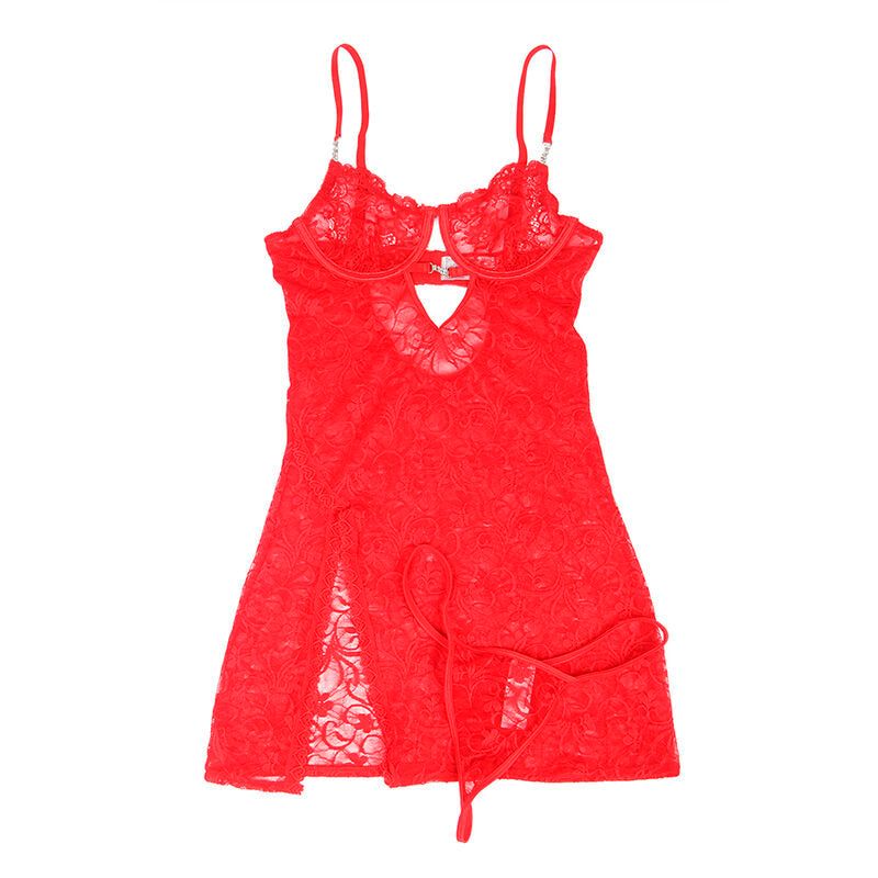 Lace Babydoll with Adjustable Straps - Red