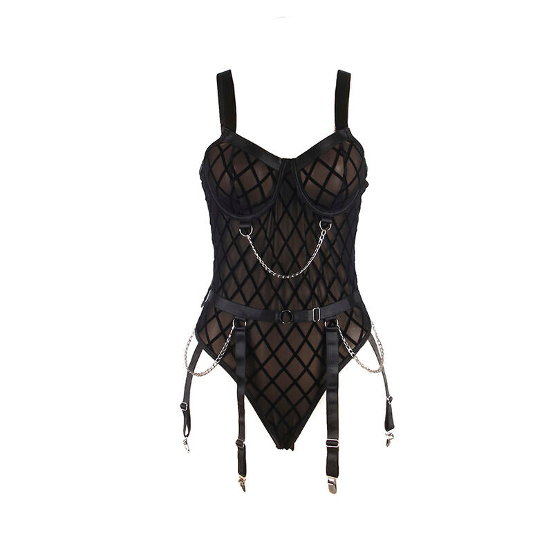 Elegant Body Chain with Garter Belt - Black S/M