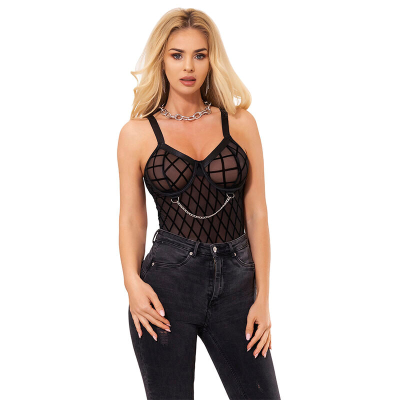 Elegant Body Chain with Garter Belt - Black S/M