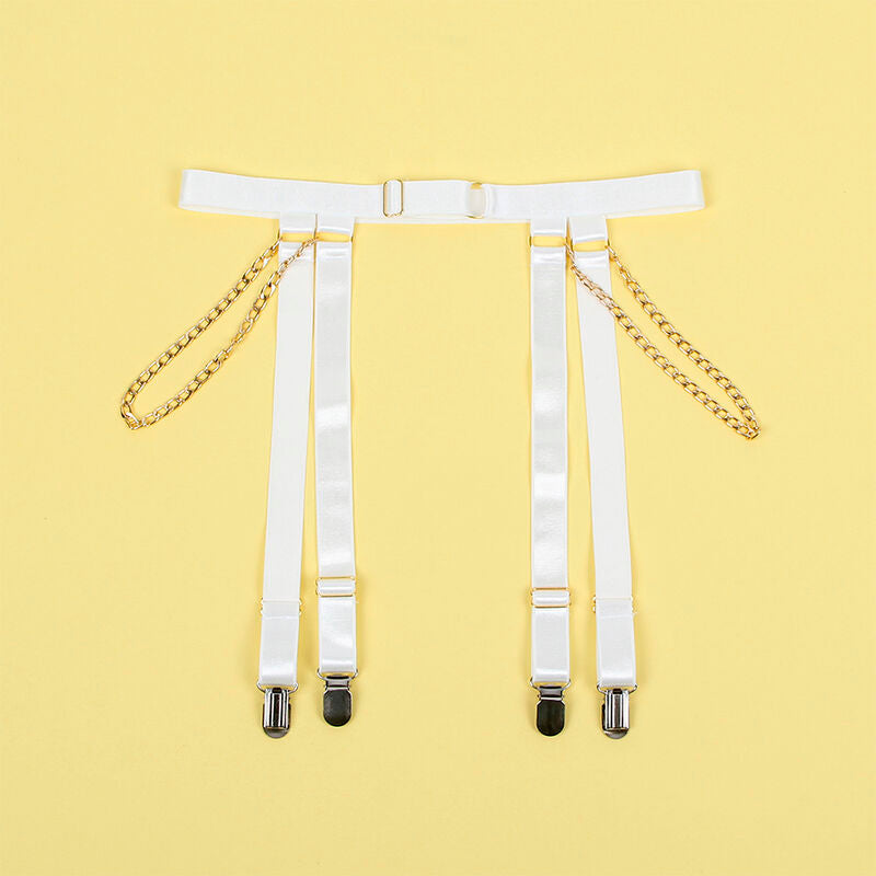 Conjunto Sensual de Corpete com Correntes e Liga - Branco S/M