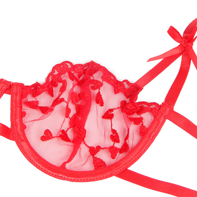 Heart Print Lingerie Set with Garter Belt