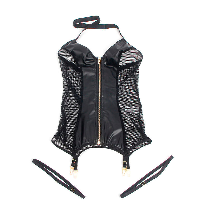 Sexy Black Mesh and Leather Dress L/XL