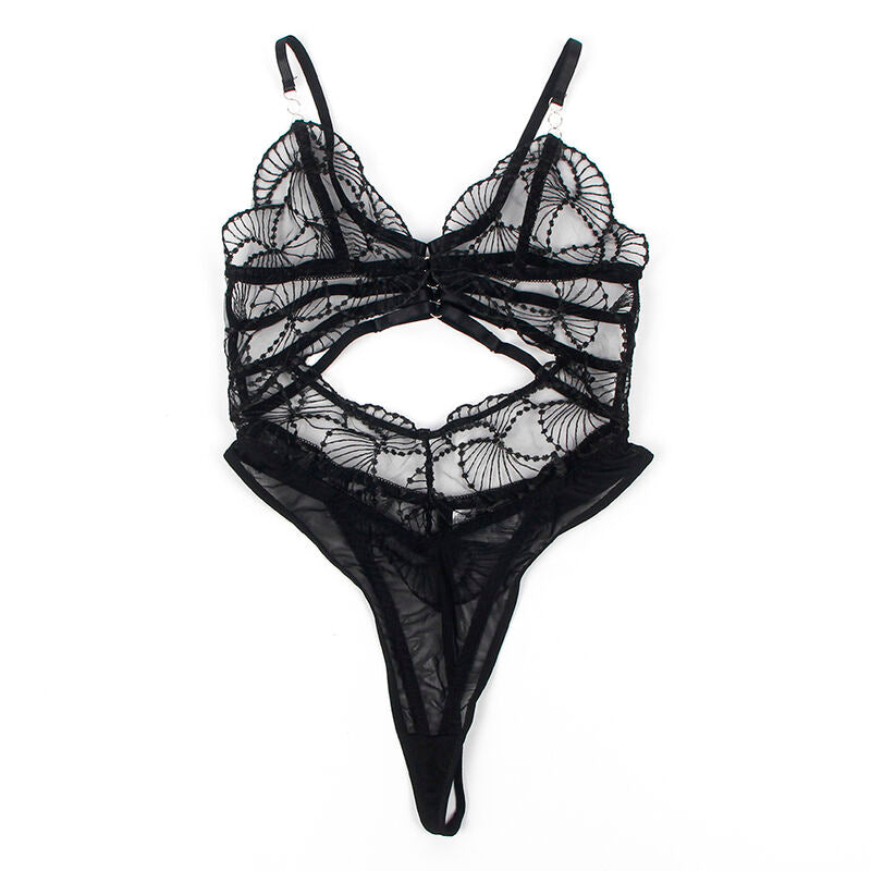 Transparent Bodysuit with Black Lace S/M