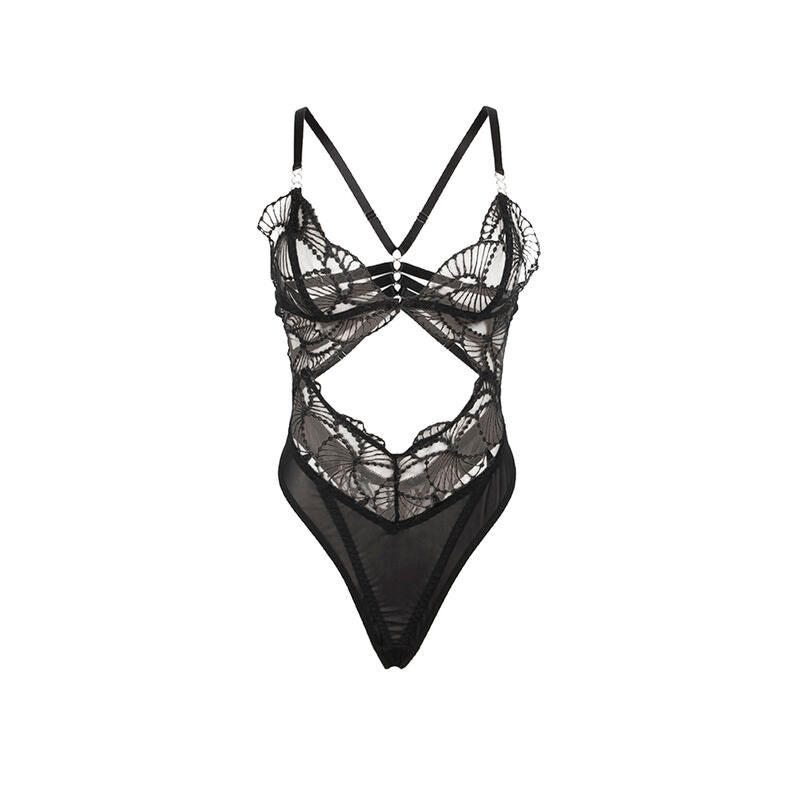 Transparent Lace Hollow Bodysuit - Black L/XL
