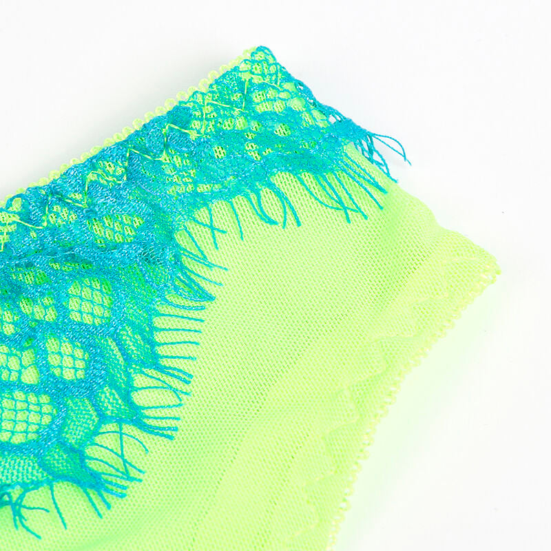 Conjunto de Sujetador de Encaje y Liguero - Verde/Azul S/M