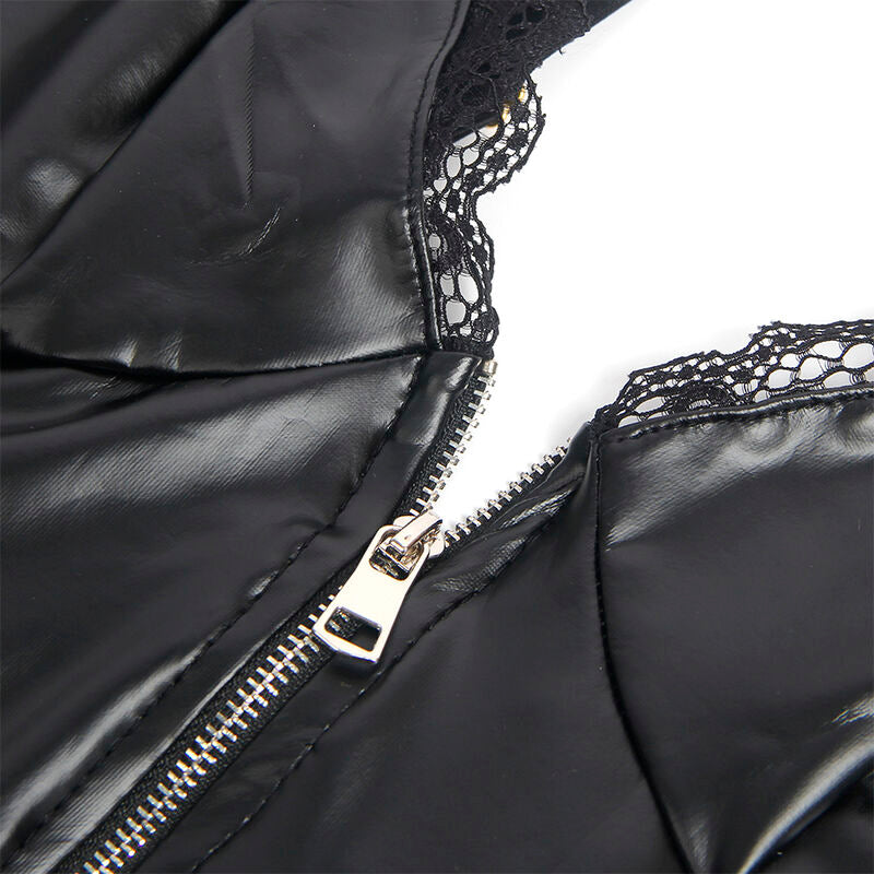Black Leather Zipper Bodysuit S/M