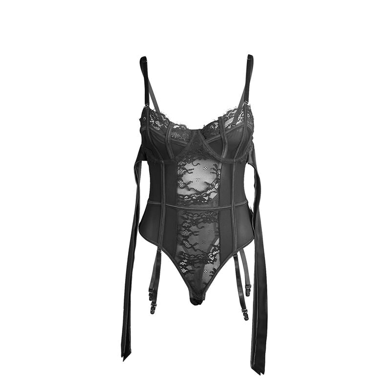 Black Lace Bodysuit with Bows & Garters