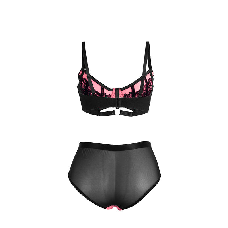 Pink Patent Leather Mesh Zipper Bra Set