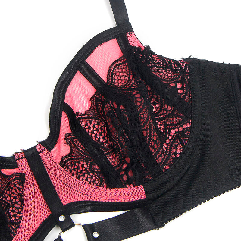Pink Patent Leather Mesh Zipper Bra Set