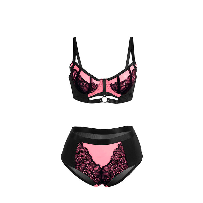 Pink Patent Leather Mesh Zipper Bra Set