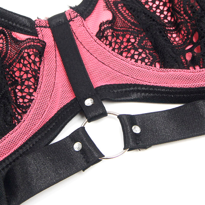 Pink Patent Leather Mesh Zipper Bra Set