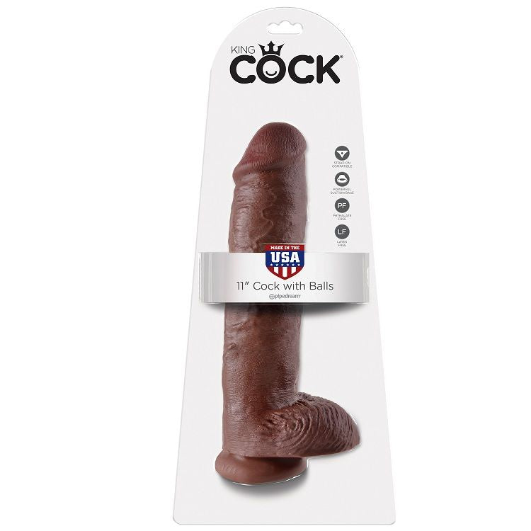 Realistic 11" Brown Dildo With Balls 28cm