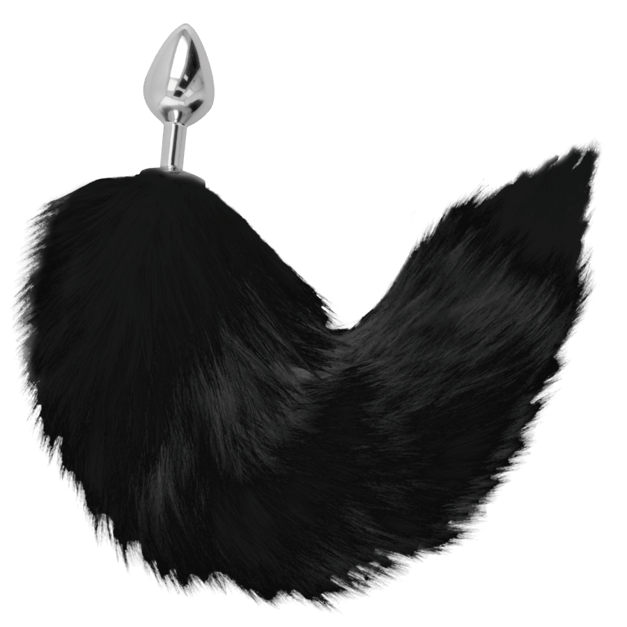 Silver Anal Plug with Black Cat Tail 8cm