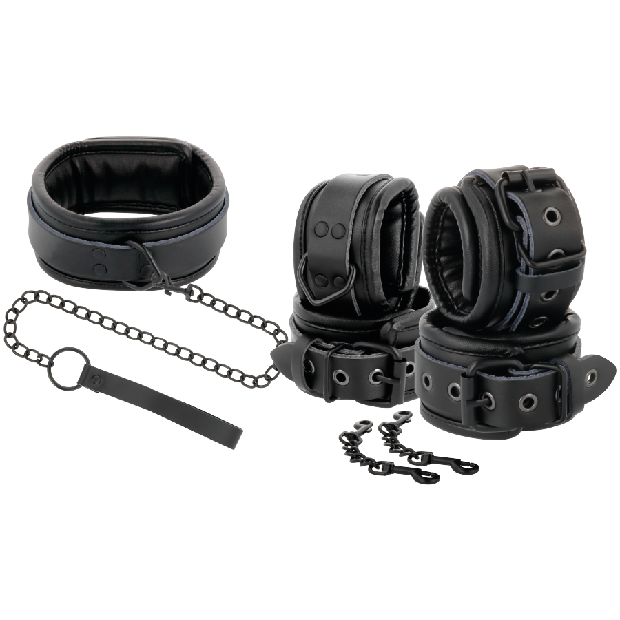 Leather Bondage Collar & Handcuffs Set