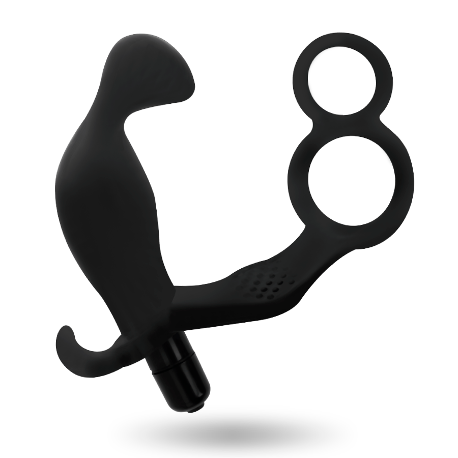 Anillo de Pene Doble con Plug Anal Negro