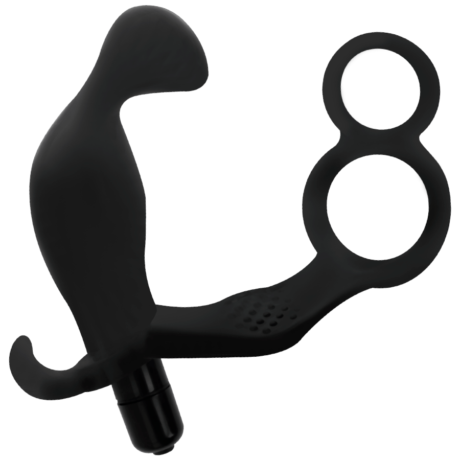 Anillo de Pene Doble con Plug Anal Negro