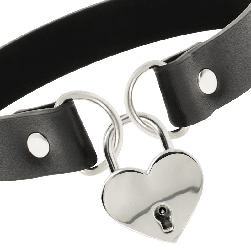 Vegan Leather Heart Lock Bondage Collar