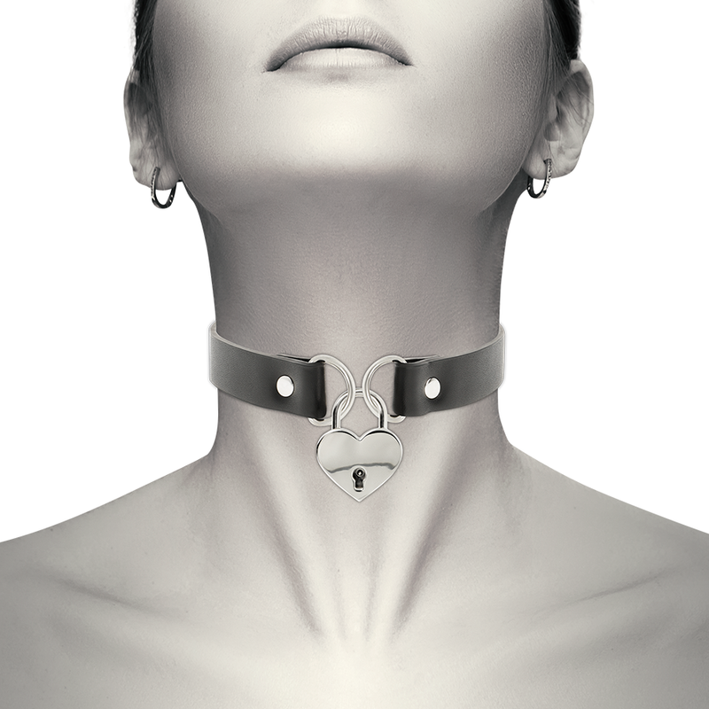 Vegan Leather Heart Lock Bondage Collar