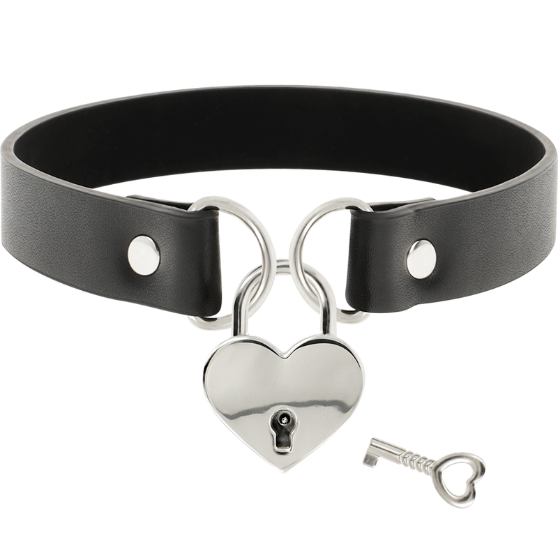 Vegan Leather Heart Lock Bondage Collar