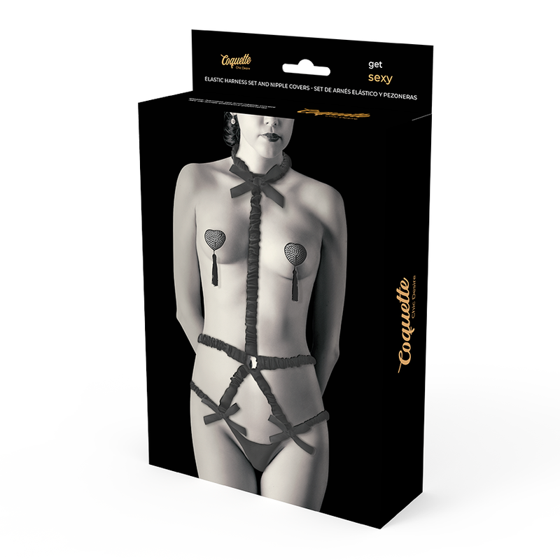 Elastic Harness & Nipple Covers Set - Black