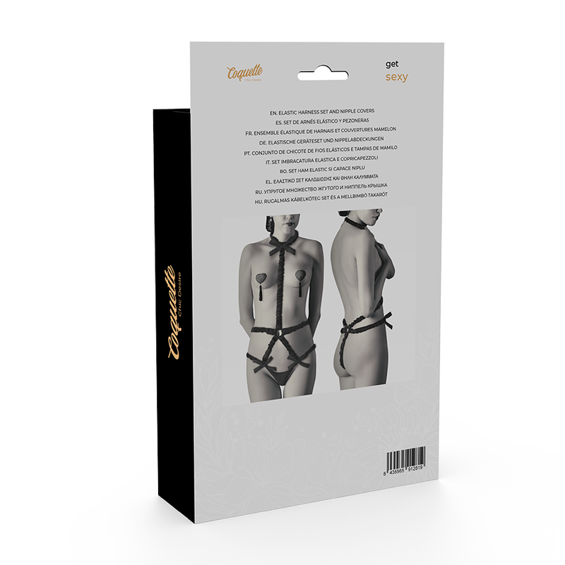 Elastic Harness & Nipple Covers Set - Black